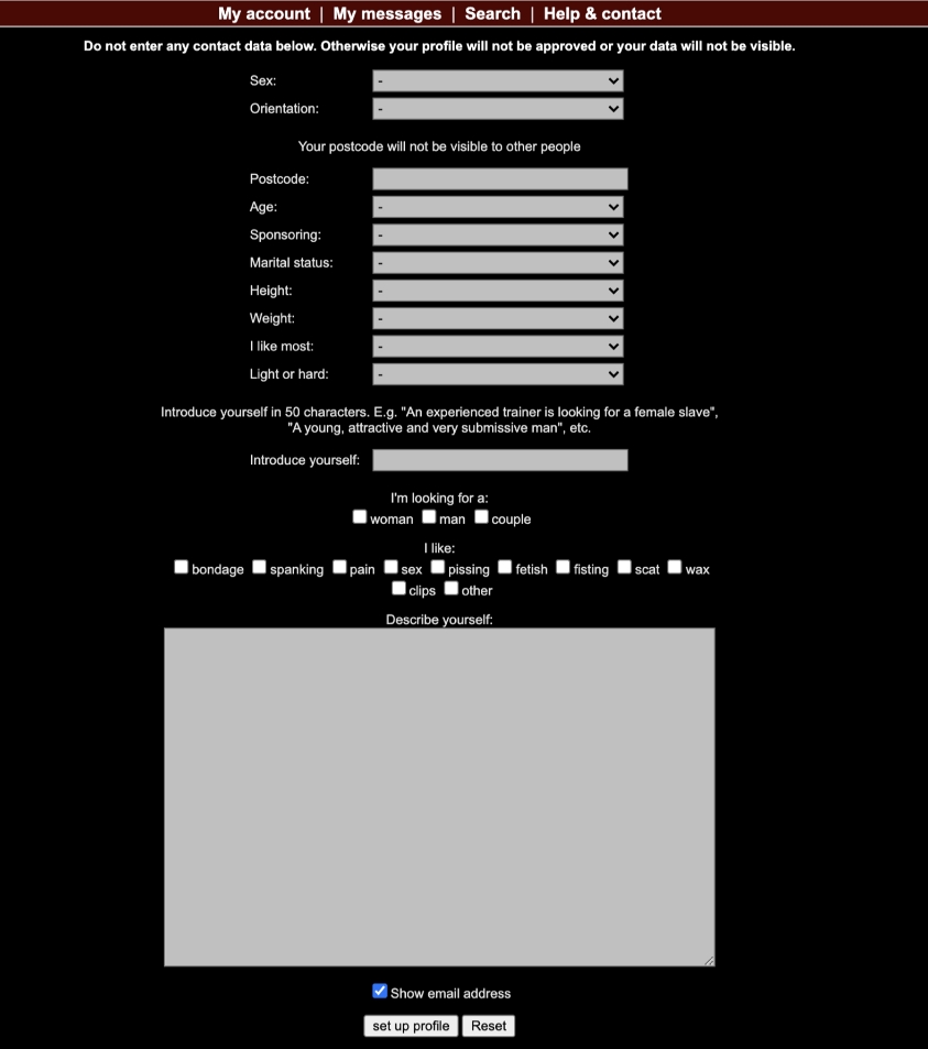 bdsmdate dating site profile setup
