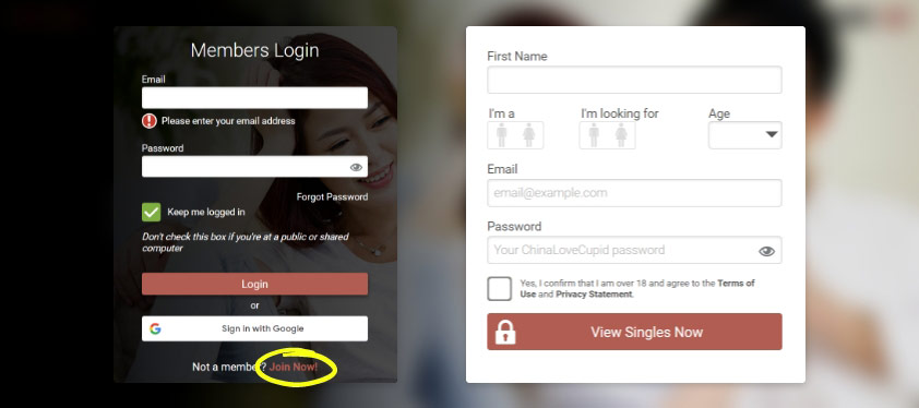 ChinaLoveCupid login process of dating site