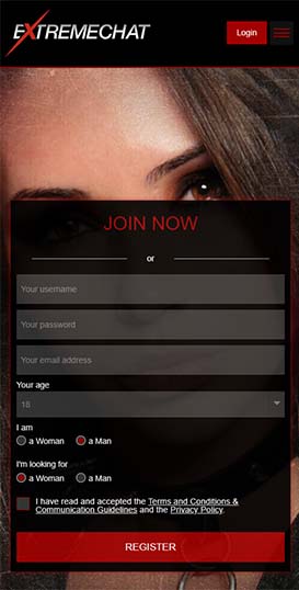 extremechat login process registration form