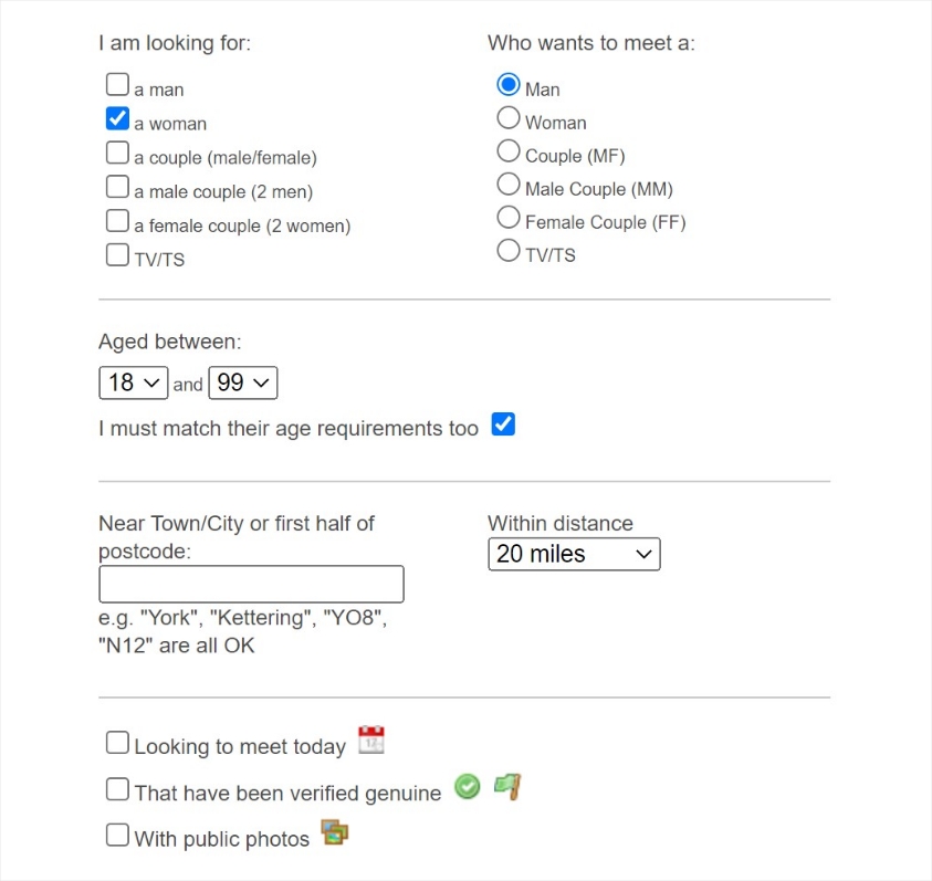 fabswingers dating site search filters feature