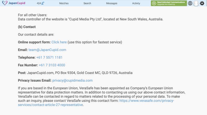 Japan Cupid dating site safety and security third-party involvement