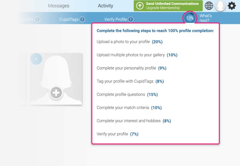 Japan Cupid dating site profile completion process