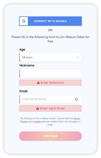 mature dates dating site registration process confirming information