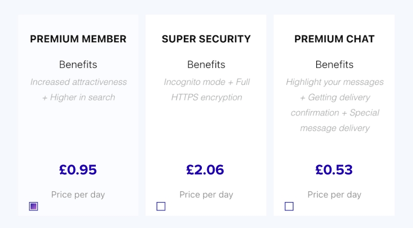 OneNightPartners.com screenshot of the female subscription premium features
