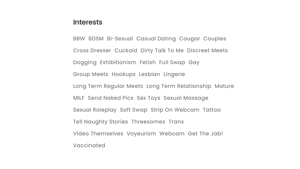 Randy rabbits dot com dating site Interests list.
