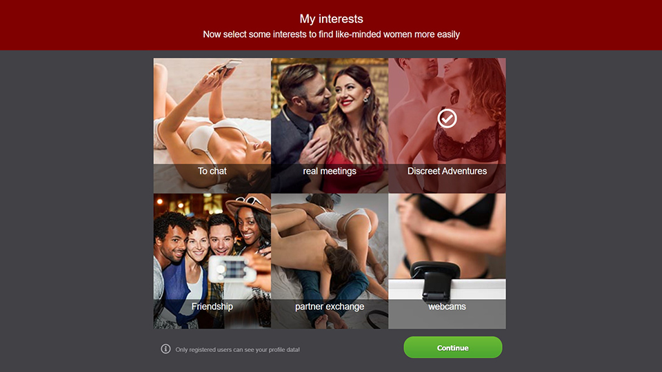 real dates now dating site popup for choosing interests.