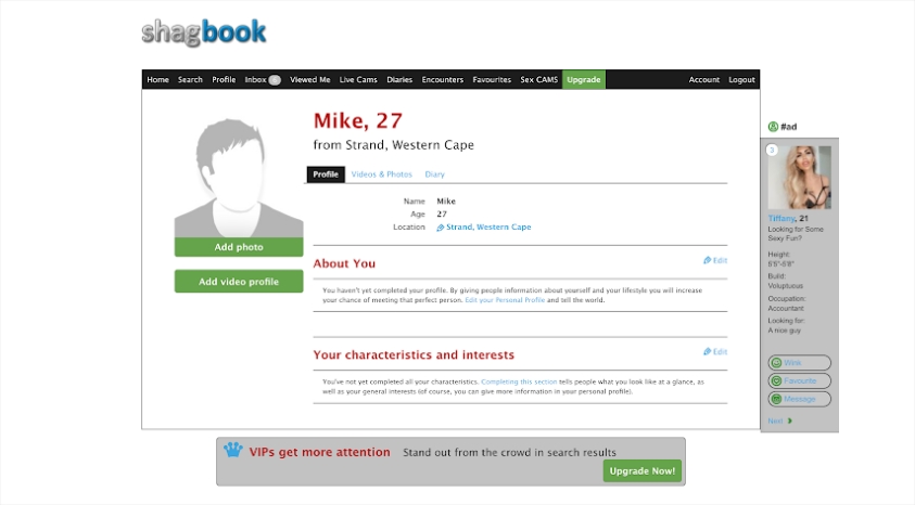 ShagBook.com dating site my profile registration process.