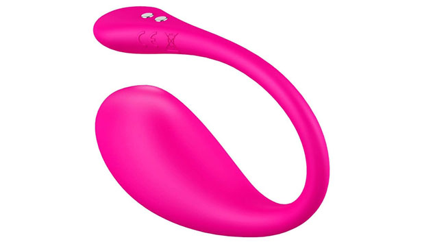 The remote control vibrator sex toy Lovense Lush 3. The toy is set on a white backdrop. The toy is bright pink in colour.