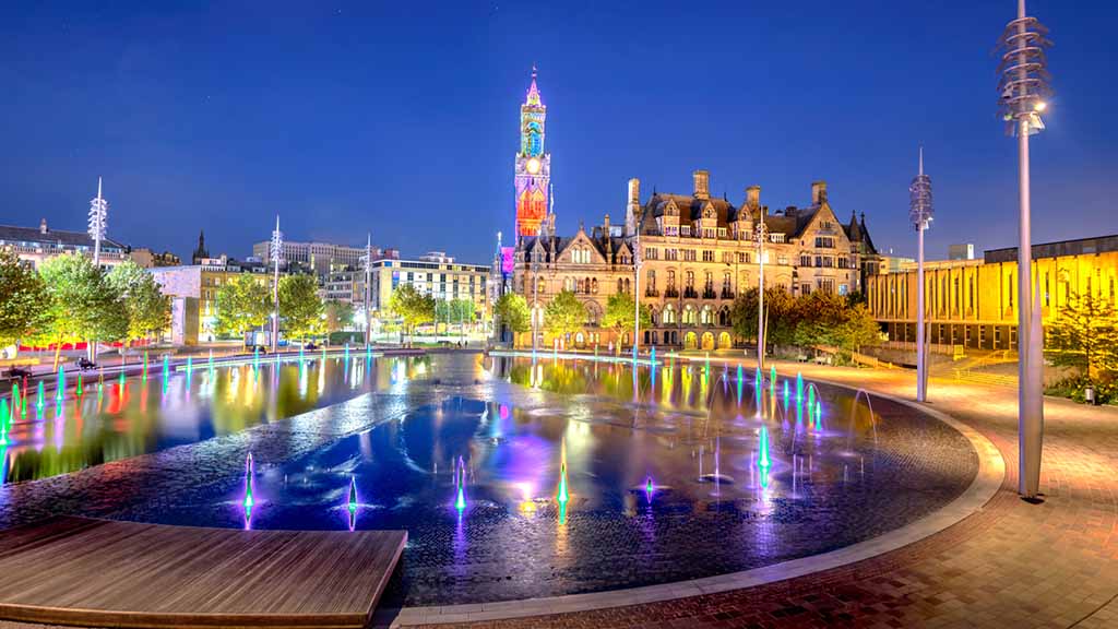 Bradford city centre at night time